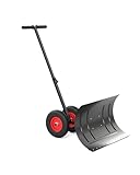 Schneeschaufel mit Rädern, rückenschonender Schneeschieber auf Rädern mit 5-Fach Höhenverstellung, zusammenklappbares Metall-Schneeschild für Garten, Gehwege und Auffahrten (74x42 cm)