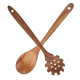 JOINPAYA 2 Stück Holzlöffel Küchenlöffel Lang mit Aufhängeloch Antihaft Kochlöffel aus Bruchfestem Holz Ergonomisch für Küche Kochen