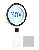 QWORK® Lupe mit 12 Led Licht, 30X Handlupe Leselupe, leselupe mit licht, für Lesen, Handwerk, Juwelier
