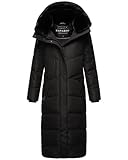 Navahoo Damen Wintermantel Steppmantel extralang mit Abnehmbarer Kapuze Hingucker XIV Black Gr. M
