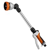 RESTMO Garten Gießstab Metall, 42cm Lang Gartenbrause mit Stiel, 180° schwenkbaren Kopf Stabbrause mit Durchflusskontrolle, 7 Sprühbilder Bewässerung Zauberstab für Blumenampeln und Sträucher, Orange