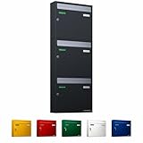 AL Briefkastensysteme Basic 3er Briefkasten RAL 7016 Anthrazit Grau/Einwurfklappe RAL 9006 Weiß Aluminium 3 Fach DIN A4 wetterfest mit Posthaltebügel und 2 Namensschildern