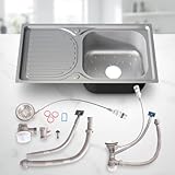 Mucola Edelstahl Einbauspüle 76 x 42 cm – Küchenspüle mit Abtropffläche links, Spülbecken rechts36,5 x 33,5 cm, Excenterbedienung, satinierte Leinenstruktur inkl. Ablaufgarnitur & Siphon, rostfrei