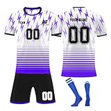 Generisch Fussball Trikot Jungen Herren, Fussball Trikot Kinder mit eigenem Namen Logo Nummer, Personalisierte Fußball Trikot Shorts Und Sockens Set