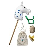 Panduro Pippi Langstrumpf Steckenpferd Hobby Horse für Kinder zum selber Machen, weiß mit blauen Tupfen und grüner Trense