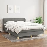 ZQQLVOO Boxspringbett mit Matratze Dunkelgrau 140x190 cm Stoff Kopfteil höhenverstellbar Taschenfederkernmatratze mittelhart Hautfreundliche Auflage für erholsamen Schlaf