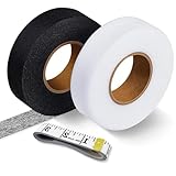 2 Pack Saumband zum Aufbügeln 64m Länge und 20mm Breite Nahtband zum Aufbügeln Waschfest Stoffklebeband Klebeband zum Aufbügeln mit Maßband zum Reparieren von Kleidung Vorhänge Stoff Schwarz und Weiß