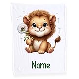 GRAZDesign Babydecke mit Namen, Weiche Kuscheldecke mit Löwe, Schmusedecke zur Geburt als Geschenk