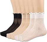bropapa 12 Paar Damen-Socken, durchscheinend, Rüschensocken, hautfarben, ultradünn, kühl, durchsichtig, Seide, Knöchelsocken für Damen
