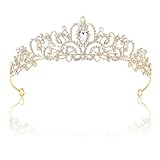 Gjinxi Königin Krone Hochzeit Braut Kristall Tiara Goldene Krone Kristall Tiara Braut Stirnband Strass Krone für Frauen Mädchen Geburtstag Hochzeit Festzug Abschlussball Party