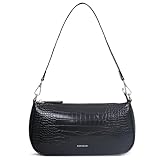 Barabum Retro Classic Crocodile Pattern Clutch Umhängetasche mit Reißverschluss für Frauen (Schwarz)