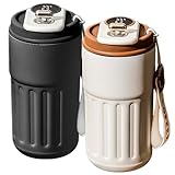 2 Stück Kaffee Thermobecher, 316 Edelstahl Thermo Kaffeebecher mit Temperaturanzeige, 1 Kaffeebecher Weißem Unterteil und Braunem Deckel,1 Schwarz Kaffeebecher, 450ml To Go Becher Kaffee