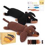 Häkelset für Anfänger, Häkeln Tier Kit Komplett Dackel Hund Häkeln mit Garn Haken Nadeln, Schritt für Schritt Video Häkeln lernen Häkelset Einsteiger Tier Set Anfänger Häkelset Dachshund Häkelsets