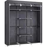 SONGMICS Kleiderschrank, Faltschrank, Stoffschrank, faltbare Garderobe mit 2 Kleiderstange, 175 x 150 x 45 cm, grau RYG12G