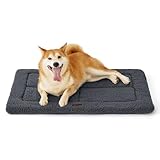 BEDSURE waschbar Hundematte Mittelgroße Hunde - 89x58 cm Hundekissen mittelgroße Hunde mit hochdichter Schaumstofffüllung, Sherpa-Plüsch waschbar Hundematratze, dunkelgrau
