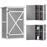 Outsunny Gartenschrank Holz, Geräteschuppen wetterfest 75x56x115cm, Gerätehaus mit Tür, Böden, Geräteschrank, Gartenhaus Werkzeugschrank Gartenschuppen für Garten, Terrasse, Hinterhof, Rasen, Grau