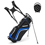 COSTWAY Golfbag, Golftasche mit 14-facher Unterteilung & 6 Taschen, Golf Stand Bag mit Standfüßen & Regenhaube, leichte Pencil Bag tragbar für Männer & Frauen(Blau)