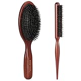 BESTOOL Haarbürste, 100% Wildschweinborsten Bürste für Damen, Herren, Kinder, Naturborsten Bürste für dünnes und feines Haar, Sleek Bun Bürste, Verbesserung der Haartextur