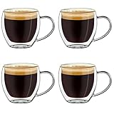 Creano doppelwandige Espresso-Gläser mit Henkel, 4er-Set 100ml, Mokkatassen, Thermo-Gläser mit Schwebe-Effekt