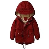 linboo Kinder Winterjacke Jungen Mädchen Warm Gefütterte Blouson Hoodie Dicke Mantel Parka Baby Wintermäntel, Rot, 92-98(Etikettengröße: 100)