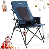 Portal Campingstuhl Faltbar Klappstuhl 180 KG Belastbar mit Hochlehner Verstellbar Camping Anglerstuhl Gartenstuhl Sessel mit Tasche Getrankhalter für Garten Balkon Picknick
