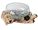 Geschenk Deko Gamal Wurzelholz Glas Ø 20-22 cm Wurzel Holz Teakholz Vase Schale L
