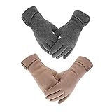 LAMA 2 Paar Damen Winter Handschuhe Touchscreen Handschuhe Warmer Plüsch Handschuh Gefüttert Winddicht Handschuhe Dicke Winterhandschuhe Frauen Damen und Mädchen Grau + Khaki