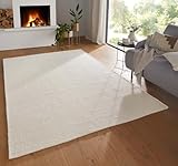Taracarpet Moderner Boho Wollteppich Bern fürs Wohnzimmer, Schlafzimmer und Esszimmer aus Schurwolle Natural Living nachhaltig weiß 160x230 cm