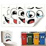 4 Bögen lustige Mülltonnen-Aufkleber, 20 cm groß, wasserdicht, Cartoon-Ausdrücke, Mülleimer, selbstklebende Aufkleber, dekorative Aufkleber, Augen und Mund, DIY-Vinyl-Aufkleber für Kühlschrank, WC