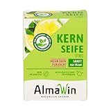 AlmaWin® Kernseife mit zartem Zitronenduft [12x 100g] - Stückseife für sanfte Hautreinigung - Vegane Kernseife Bio für gründliche Reinigung in Haushalt & Werkstatt - Zitrone, Seife