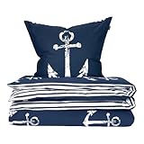 Schiesser Bettwäscheset Marina | Renforcé | 100% Baumwolle aus nachhaltiger Produktion | 135x200cm + 80x80cm | Dunkelblau