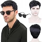 SDXCJY Kurze Herrenperücke, schwarz, kurz, schwarz, Herrenperücke, Kostüm für Herren, 70er / 80er Jahre, Disco, lockiges, flauschiges Cosplay-Haar, Jungen-Perücken für den täglichen Gebrauch, glattes