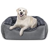 JOEJOY Hundebett Mittelgroße Hunde, Waschbares Kleine Hundebett Rutschfestes Hundekorb Hundekissen Rechteck Plüsch Hundesofa für Mittel Kleine Hunde und Katzen, L(76×61×23 cm), Grau