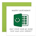 Lustige Geburtstagskarte für Geeks – 'More Sum Less Error' – Geschenke für Bürokameraden, Kollegen, Partner, Arbeitskumpel, Freund – Excel-Witze, mit lustigen Aufklebern