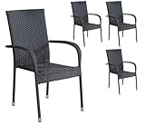 LC Garden »Lübeck« 4er Set Stapelstühle schwarz Bistrostuhl Gartenstuhl Armlehnstuhl Stapelstuhl Balkonstuhl stapelbar & platzsparend