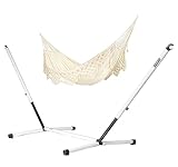 LA SIESTA® Bossanova Bio-Baumwoll Hängematte & Stahlgestell - Indoor Outdoor Hängematte für 2 Personen, Boho Hängematte mit Gestell, Hängematte mit Ständer für Balkon Terrasse - Kingsize, Latte