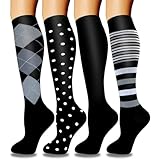 ACTINPUT 4 Paar Kompressionsstrümpfe für Damen Herren, Bunte Stützstrümpfe Kompressionssocken für Sport, Flug, Laufen, Reisen, Radsport, krankenschwester（4101 - Schwarz，L-XL）
