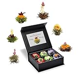Creano 6 Teeblumen Geschenkbox weißer, schwarzer & grüner Tee in edler Magnetbox mit Silberprägung - 6 verschiedene Sorten - Geschenk zu Weihnachten