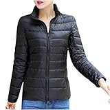 Daunenmantel Damen Schwarz Mit Reißverschluss, Daunenjacke Lightweight Steppjacke Leicht Packable Down Winterjacke Für Frauen Federleichte Warmdaunen Übergangsjacke Daunenjacke Frauen Dünne Jacke