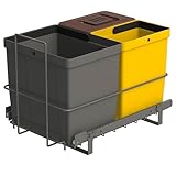 LM 79/3A Einbau Mülleimer ausziehbar Abfalleimer Korbauszug 16L Eimer anthrazitfarben, 8L Mülleimer gelb, 8L Mülleimer braun mit Deckel, 33,2x48x35,5 cm, Mülltrennsystem Küche Unterschrank