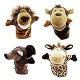 Murezima Handpuppen, 4pcs Plüschtiere Fingerpuppen Puppen mit Elefant Giraffe AFFE, Kinder -Interaktive Puppe für das Erzählen der Geschichte interaktiv