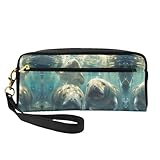 Kosmetiktasche mit Seekuh für Damen, Reise-Kulturbeutel, Zubehör, Organizer, Reißverschluss, Geschenkidee, Schwarz , Einheitsgröße, Kosmetiktasche