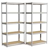 Steckregal Metall 180x90x40 cm – 2er Set Schwerlastregal mit 5 Böden – Kellerregal Lagerregal verzinkt – Regal für Werkstatt, Keller & Garage bis 875 kg