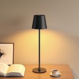 UPXNBOR LED Tischlampe Kabellos, Dimmbare Nachttischlampe Touch, Akku Tischleuchte Kabellos, Indoor Outdoor Tischlampe Akku, 3-stufig Warmlicht, IP54 Wasserdicht, Vollmetallgehäuse, Schwarz