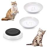 Hejo 3 Stück Katzennapf Keramik, Weiß Futternapf für Katze, Rutschfester Fressnapf für Katze, Flacher Katzenteller, Katzen Napf für Katzen Kleine Hunde (Katzen-Motiv)