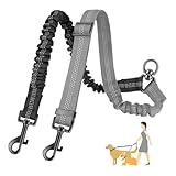 OUDQFCJ Doppelte Hundeleine Verwicklungsfreier Doppel-Hundeleinen-Koppler Kein Verheddern 360° Drehbare Reflektierende Kabelbefestigung für Kleine Mittelgroße und Große Hunde Welpen (Schwarz+Grau)