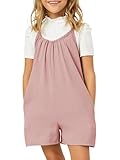 Haloumoning Jumpsuit Mädchen Sommer Overalls Spaghettiträger Lässig Ärmellos Strampler Shorts, Rosa, 6-8 Jahre