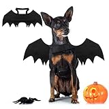 Binlava Halloween Kostüm Hund Fledermaus Flügel, Hundekostüm mit Kürbisglocke, Einstellbar Haustier Fledermaus Kostüm, Niedlich Haustier-Cosplay-Dekorationen für Kleiner Hunde Halloween-Party(S)