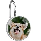 Duschvorhang-Haken, Edelstahl, Glas, Harz, 12 Stück, 3,7 x 3,7 cm, Weiß / Braun