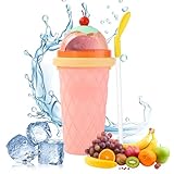 Nuangoo Slush Becher, Slushy Maker Becher, Silikon Squeeze Slush Becher, Wiederverwendbarer Slush Eisbecher mit 2-in-1-Strohhalm und Löffel, zum Kneten Smoothie Pinch Ice Cup DIY (Rosa)